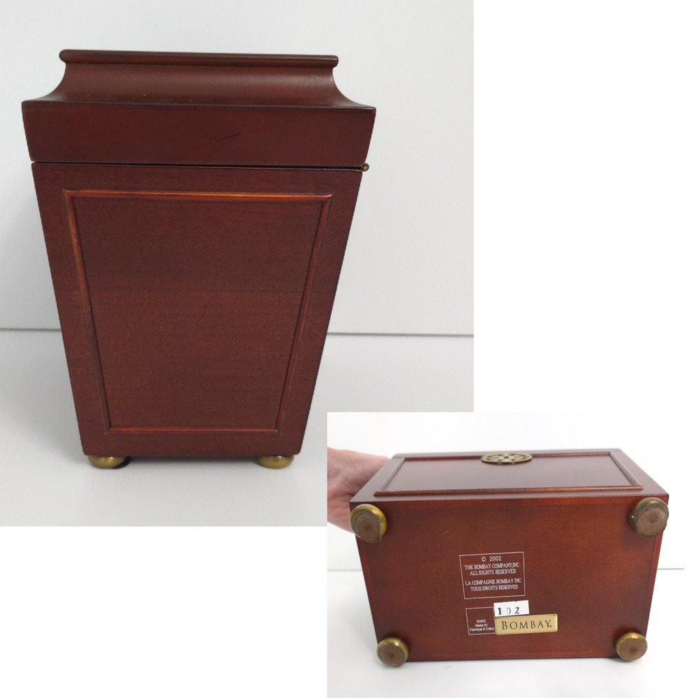 Bombay Co. Vintage 2002 Mohogany Wood Asian Jewelry Box w Removable Tray & Key - Picture 5 of 8